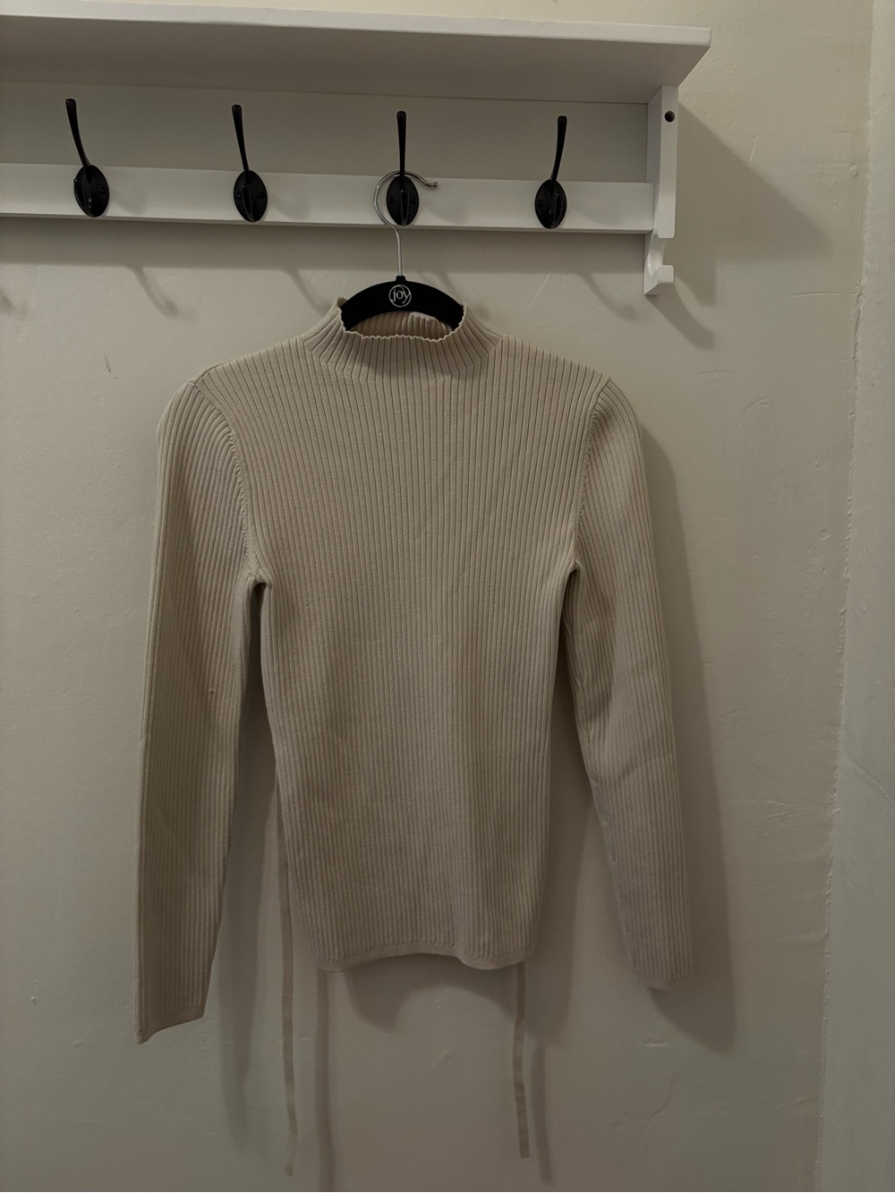 Aritzia Cream Ribbed, Semi Open Back, Mock Neck Sweater